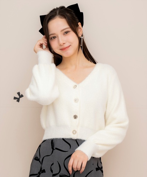 WILLSELECTION（ウィルセレクション）の「ラメシャギーVネックカーディガン（カーディガン/ボレロ・レディース・ベージュ/オフホワイト/サックスブルー/ラベンダー・FREE）」の7枚目の写真