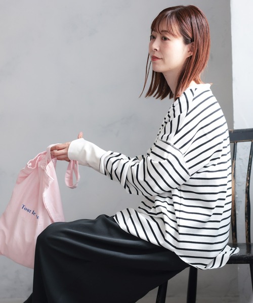 soulberry(ソウルベリー)の「メリハリボーダーカットソー(Tシャツ/カットソー・レディース・ホワイト系その他・M/L/LL/3L/4L/5L)」の15枚目の写真