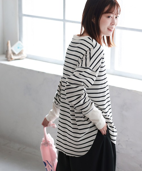 soulberry(ソウルベリー)の「メリハリボーダーカットソー(Tシャツ/カットソー・レディース・ホワイト系その他・M/L/LL/3L/4L/5L)」の14枚目の写真