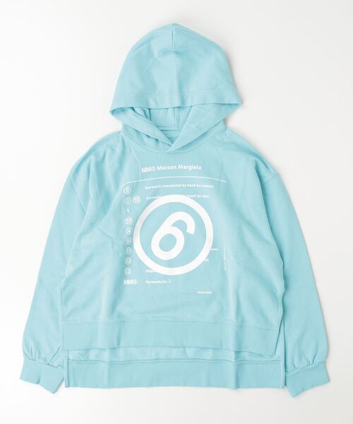 MM6 Maison Margiela(エムエムシックス メゾン マルジェラ)の「MM6 Maison Margiela(エムエムシックス メゾン マルジェラ)Kids & Junior ブランドロゴフーディーパーカープルオーバー(スウェット・キッズ・ライトブルー/ブラック・12Y/14Y/16Y)」の7枚目の写真