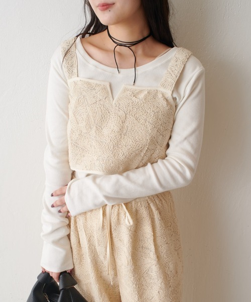 Lui's(ルイス)の「刺繍レースキャミビスチェ(Tシャツ/カットソー・レディース・アイボリー/ブラック・FREE)」の19枚目の写真