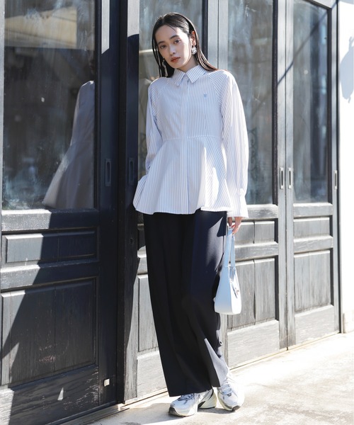 【洗える】ワンポイント刺繍ペプラムシャツ（シャツ/ブラウス）｜VIS（ビス）