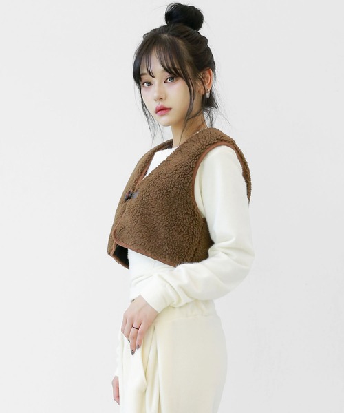 ボアショートベスト(裏地:キルティング) 冬ベスト エコファーベスト