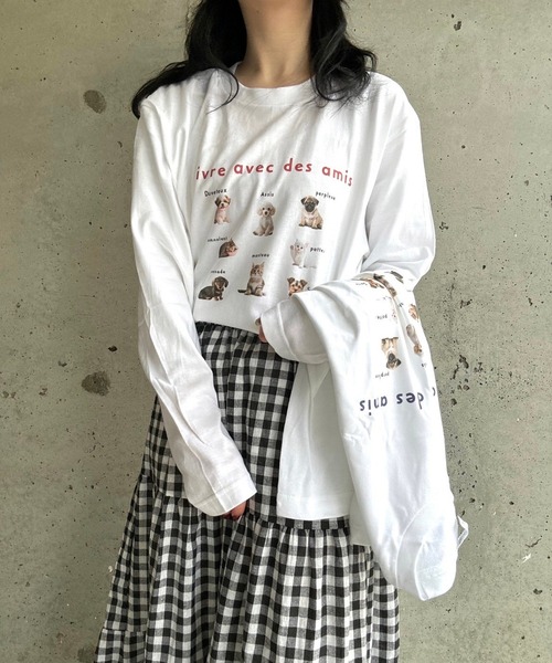merrylatte(メリーラテ)の「アニマルデザインロングTシャツ(Tシャツ/カットソー・レディース・ネイビー/レッド・MEDIUM/SMALL/LARGE)」の3枚目の写真