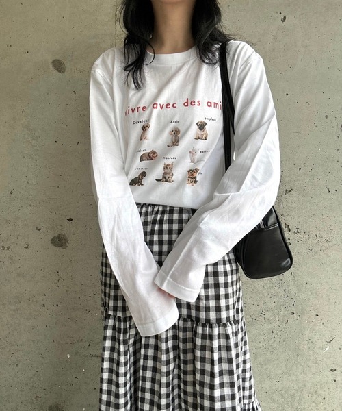 merrylatte(メリーラテ)の「アニマルデザインロングTシャツ(Tシャツ/カットソー・レディース・ネイビー/レッド・MEDIUM/SMALL/LARGE)」の4枚目の写真