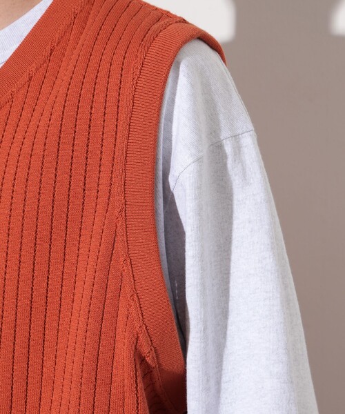 crepuscule（クレプスキュール）の「crepuscule / Stripe Mesh Vest（ベスト・メンズ・オレンジ/ブラック・M/L/XL）」の10枚目の写真