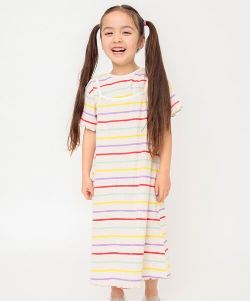 BREEZE(ブリーズ)の「【リンク/ジュニア対応】メロウリブワンピース(ワンピース・キッズ・ブラック/レインボー/ピンク・120/80/130/140/90/100/110)」の1枚目の写真