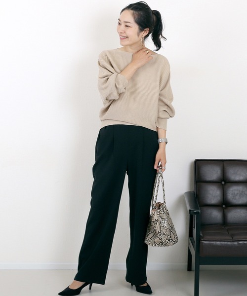Aletta vita(アレッタビータ)の「エステルスパンタックセミワイドパンツ(その他パンツ・レディース・ブラック/ライトベージュ/ブラウン・M/TALL)」の8枚目の写真