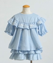 10mois（ディモワ）の「【10mois(ディモワ)】リボン刺繍フリルブラウス 80・90・100・110cm（シャツ/ブラウス）」