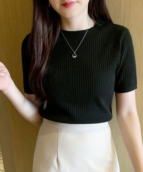 SallyLunn(サリーラン)の「リブ半袖ニットトップス(Tシャツ/カットソー・レディース・ホワイト/アイボリー/ワイン/ブラック・FREE)」の8枚目の写真