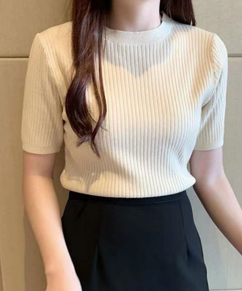 SallyLunn(サリーラン)の「リブ半袖ニットトップス(Tシャツ/カットソー・レディース・ホワイト/アイボリー/ワイン/ブラック・FREE)」の10枚目の写真