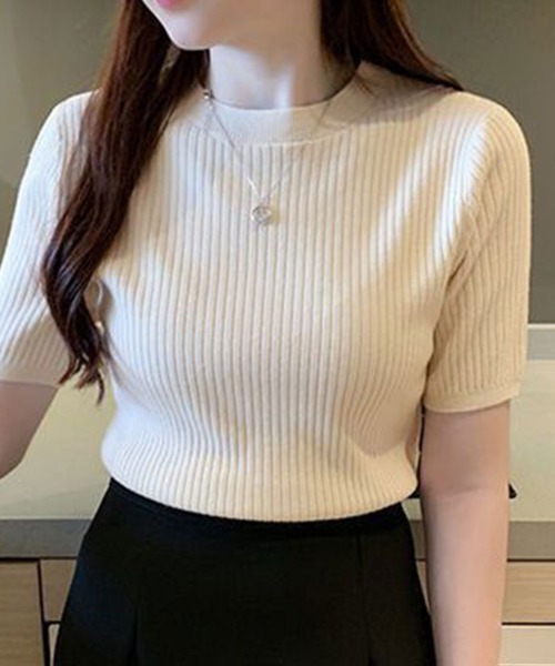 SallyLunn(サリーラン)の「リブ半袖ニットトップス(Tシャツ/カットソー・レディース・ホワイト/アイボリー/ワイン/ブラック・FREE)」の11枚目の写真