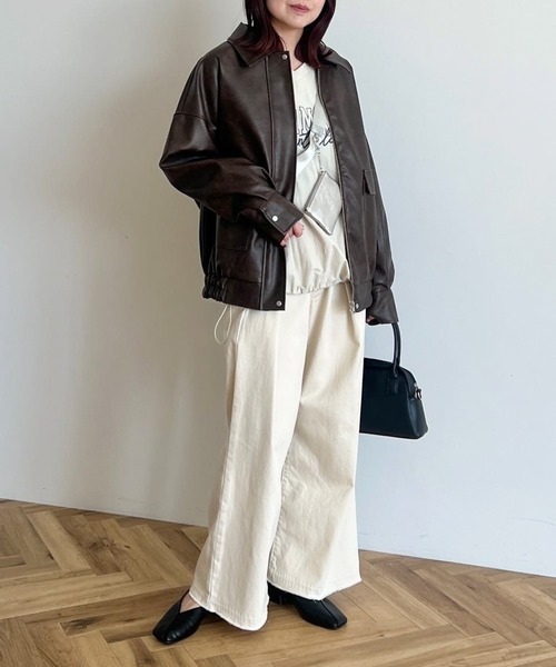 Green Parks(グリーンパークス)の「タックワイドデニムパンツ(デニムパンツ・レディース・ブルー系その他/ホワイト/ブラック・FREE)」の7枚目の写真