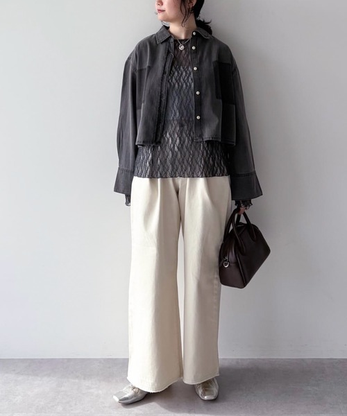 Green Parks(グリーンパークス)の「タックワイドデニムパンツ(デニムパンツ・レディース・ブルー系その他/ホワイト/ブラック・FREE)」の6枚目の写真