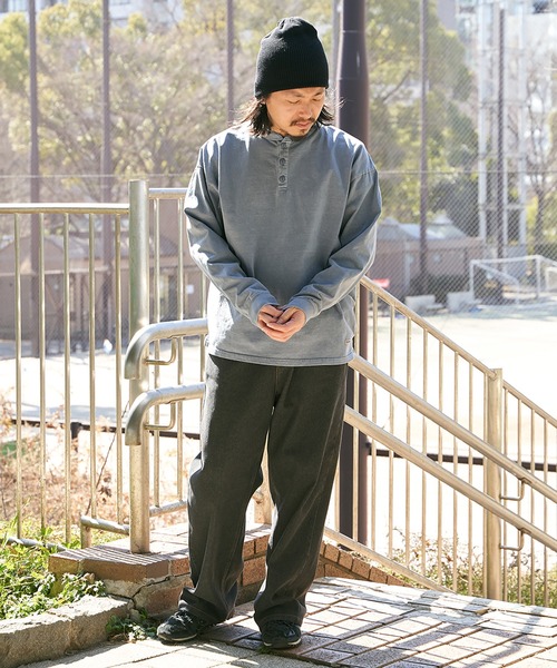 セール】【Goodwear】製品染めSUPER BIGヘンリーネックロンT（T