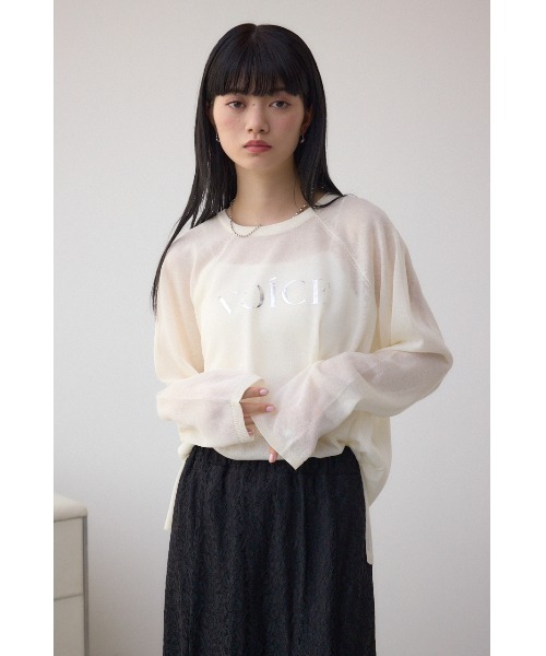 AZUL by moussy(アズールバイマウジー)の「シアーロゴニットトップス(Tシャツ/カットソー・レディース・アイボリー/ブラック・FREE)」の4枚目の写真