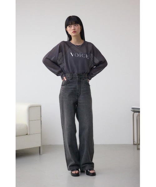 AZUL by moussy(アズールバイマウジー)の「シアーロゴニットトップス(Tシャツ/カットソー・レディース・アイボリー/ブラック・FREE)」の16枚目の写真