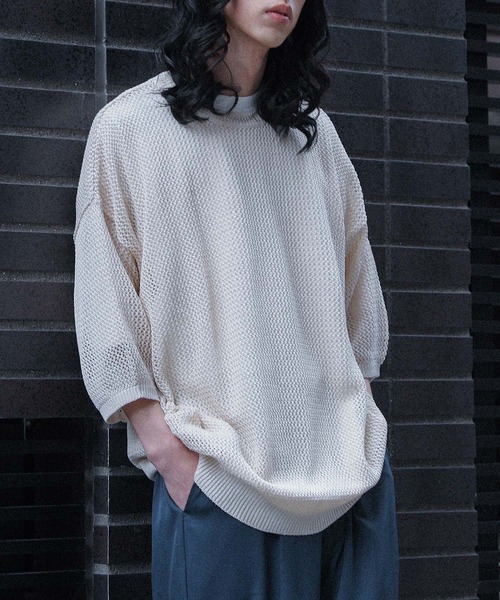 MDR(エムディアール)の「オーバーサイズメッシュ編みニット(Tシャツ/カットソー・メンズ・杢グレー/ベージュ/ブラウン・FREE)」の3枚目の写真