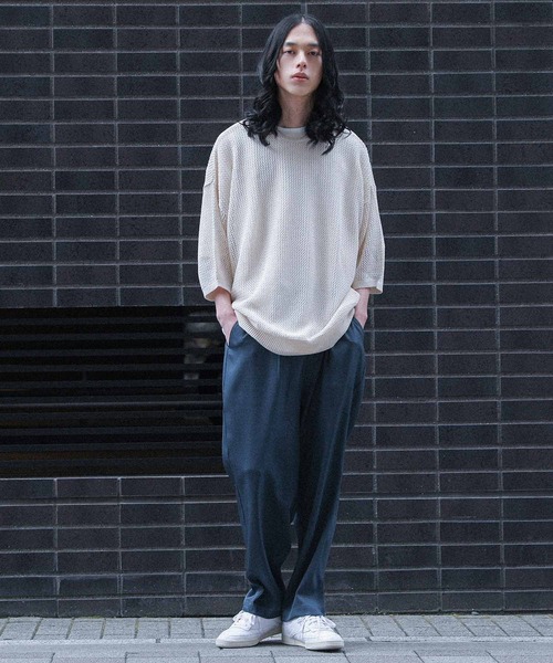 MDR(エムディアール)の「オーバーサイズメッシュ編みニット(Tシャツ/カットソー・メンズ・杢グレー/ベージュ/ブラウン・FREE)」の8枚目の写真