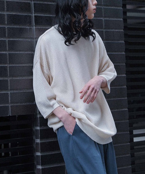 MDR(エムディアール)の「オーバーサイズメッシュ編みニット(Tシャツ/カットソー・メンズ・杢グレー/ベージュ/ブラウン・FREE)」の7枚目の写真