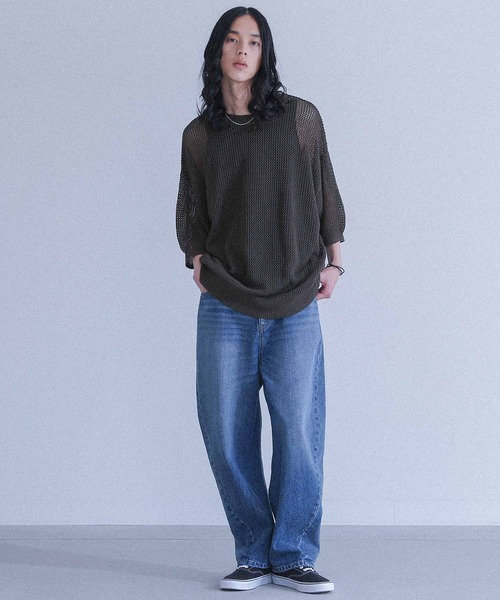 MDR(エムディアール)の「オーバーサイズメッシュ編みニット(Tシャツ/カットソー・メンズ・杢グレー/ベージュ/ブラウン・FREE)」の6枚目の写真