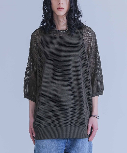MDR(エムディアール)の「オーバーサイズメッシュ編みニット(Tシャツ/カットソー・メンズ・杢グレー/ベージュ/ブラウン・FREE)」の5枚目の写真