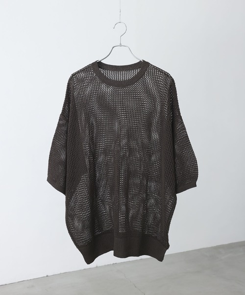 MDR(エムディアール)の「オーバーサイズメッシュ編みニット(Tシャツ/カットソー・メンズ・杢グレー/ベージュ/ブラウン・FREE)」の20枚目の写真