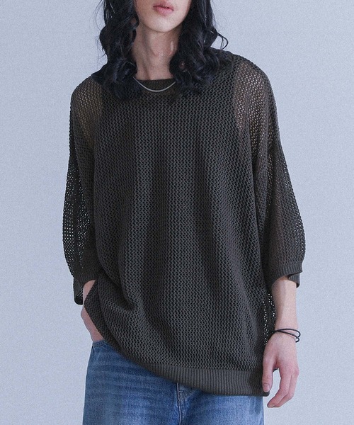 MDR(エムディアール)の「オーバーサイズメッシュ編みニット(Tシャツ/カットソー・メンズ・杢グレー/ベージュ/ブラウン・FREE)」の4枚目の写真