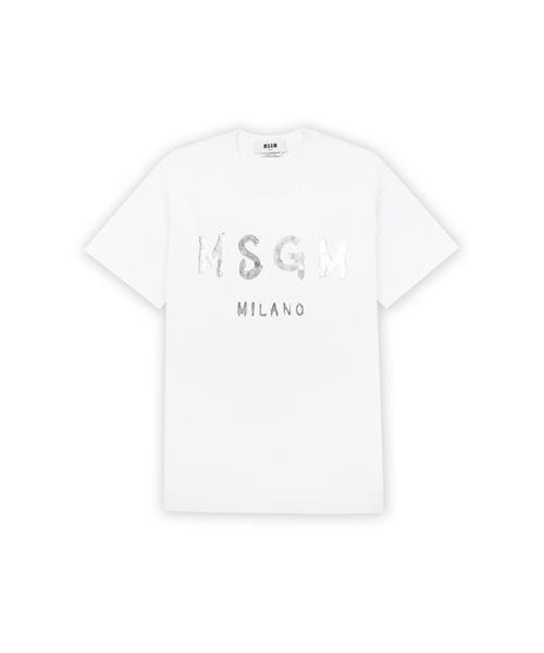 MSGM エムエスジーエム 日本限定 ロゴTシャツ ホワイトシルバー セール】【NEW】MSGM ブラッシュロゴ Tシャツ【Japan Exclusive