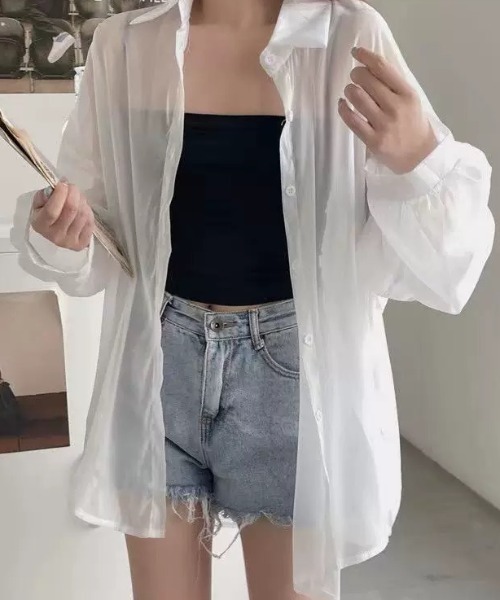 SEN TOKYO(セントーキョー)の「ビッグシルエットシアーシャツ(シャツ/ブラウス・レディース・ブラック/ピンク/ホワイト/ブルー/グレー/オレンジ/パープル・FREE)」の2枚目の写真
