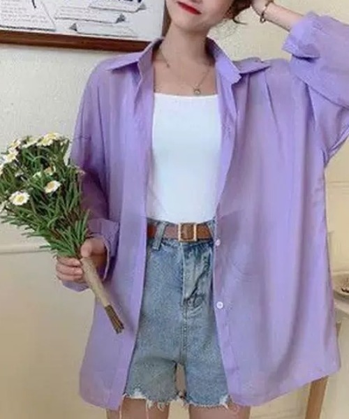 SEN TOKYO(セントーキョー)の「ビッグシルエットシアーシャツ(シャツ/ブラウス・レディース・ブラック/ピンク/ホワイト/ブルー/グレー/オレンジ/パープル・FREE)」の22枚目の写真
