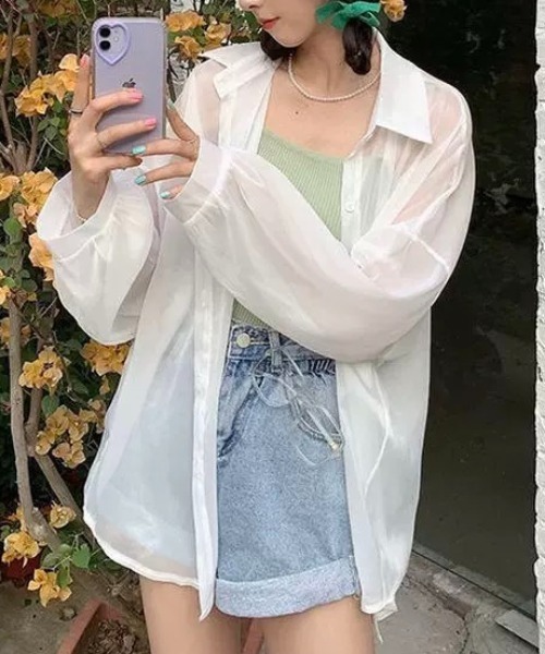 SEN TOKYO(セントーキョー)の「ビッグシルエットシアーシャツ(シャツ/ブラウス・レディース・ブラック/ピンク/ホワイト/ブルー/グレー/オレンジ/パープル・FREE)」の8枚目の写真