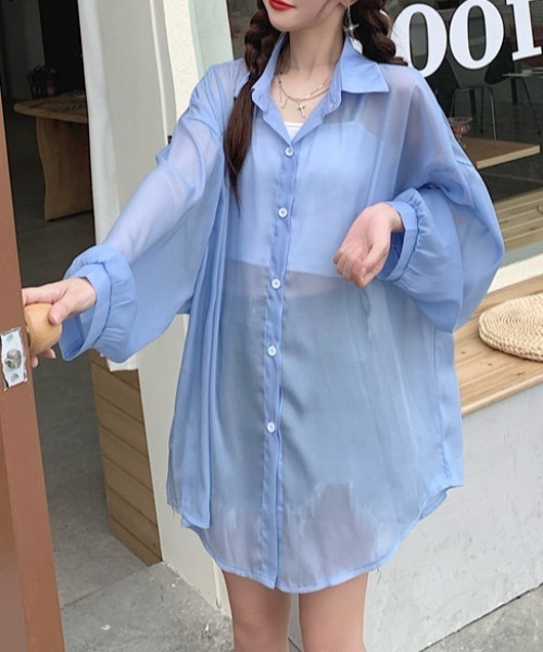 SEN TOKYO(セントーキョー)の「ビッグシルエットシアーシャツ(シャツ/ブラウス・レディース・ブラック/ピンク/ホワイト/ブルー/グレー/オレンジ/パープル・FREE)」の9枚目の写真