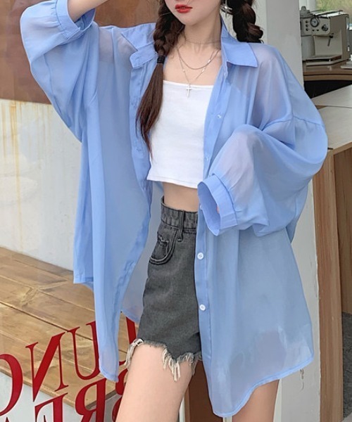 SEN TOKYO(セントーキョー)の「ビッグシルエットシアーシャツ(シャツ/ブラウス・レディース・ブラック/ピンク/ホワイト/ブルー/グレー/オレンジ/パープル・FREE)」の14枚目の写真