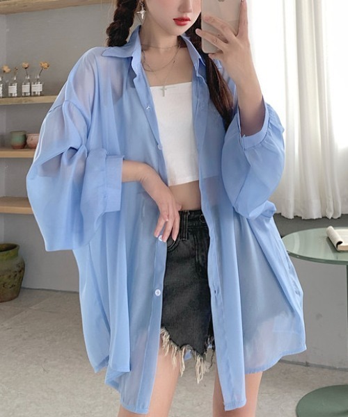 SEN TOKYO(セントーキョー)の「ビッグシルエットシアーシャツ(シャツ/ブラウス・レディース・ブラック/ピンク/ホワイト/ブルー/グレー/オレンジ/パープル・FREE)」の12枚目の写真