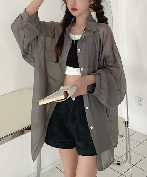 SEN TOKYO(セントーキョー)の「ビッグシルエットシアーシャツ(シャツ/ブラウス・レディース・ブラック/ピンク/ホワイト/ブルー/グレー/オレンジ/パープル・FREE)」の16枚目の写真