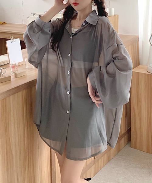 SEN TOKYO(セントーキョー)の「ビッグシルエットシアーシャツ(シャツ/ブラウス・レディース・ブラック/ピンク/ホワイト/ブルー/グレー/オレンジ/パープル・FREE)」の17枚目の写真