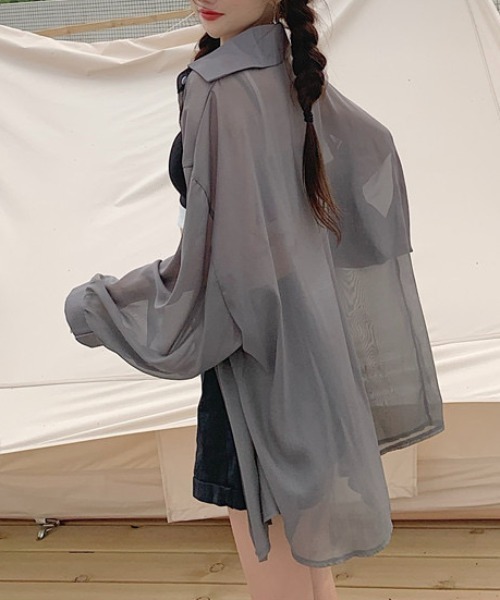 SEN TOKYO(セントーキョー)の「ビッグシルエットシアーシャツ(シャツ/ブラウス・レディース・ブラック/ピンク/ホワイト/ブルー/グレー/オレンジ/パープル・FREE)」の18枚目の写真
