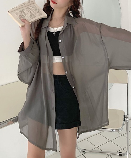 SEN TOKYO(セントーキョー)の「ビッグシルエットシアーシャツ(シャツ/ブラウス・レディース・ブラック/ピンク/ホワイト/ブルー/グレー/オレンジ/パープル・FREE)」の19枚目の写真