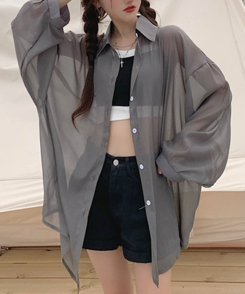 SEN TOKYO(セントーキョー)の「ビッグシルエットシアーシャツ(シャツ/ブラウス・レディース・ブラック/ピンク/ホワイト/ブルー/グレー/オレンジ/パープル・FREE)」の21枚目の写真