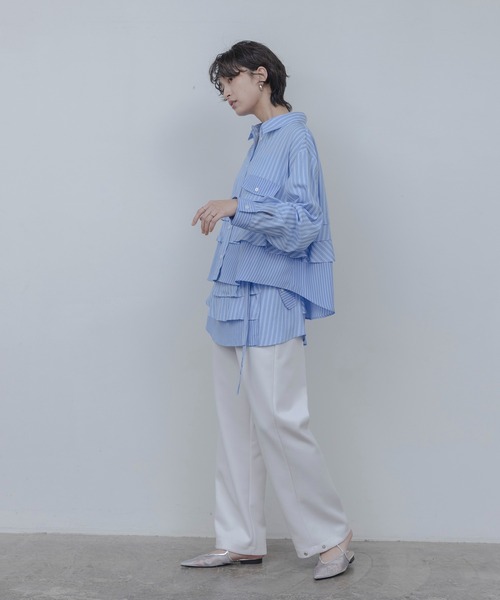 Eimee Law（エイミーロウ）の「ティアードフリルストライプシャツ（シャツ/ブラウス・レディース・オフホワイト/ライトブルー/アイボリー/ブルー・FREE）」の21枚目の写真