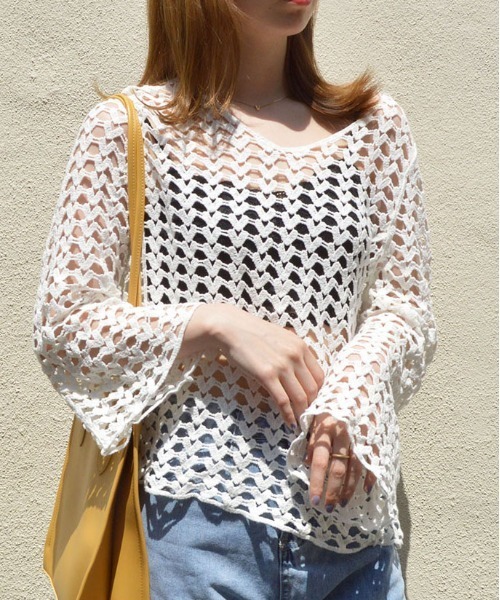 &soiree(アンドソワレ)の「【 &soiree】透かし編み長袖ニット(CP)(ニット/セーター・レディース・White/ライトベージュ・M)」の4枚目の写真