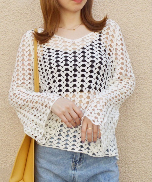 &soiree(アンドソワレ)の「【 &soiree】透かし編み長袖ニット(CP)(ニット/セーター・レディース・White/ライトベージュ・M)」の5枚目の写真