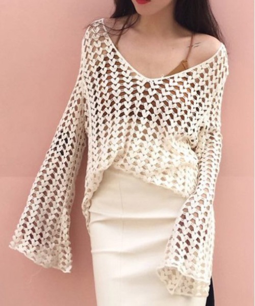 &soiree(アンドソワレ)の「【 &soiree】透かし編み長袖ニット(CP)(ニット/セーター・レディース・White/ライトベージュ・M)」の10枚目の写真