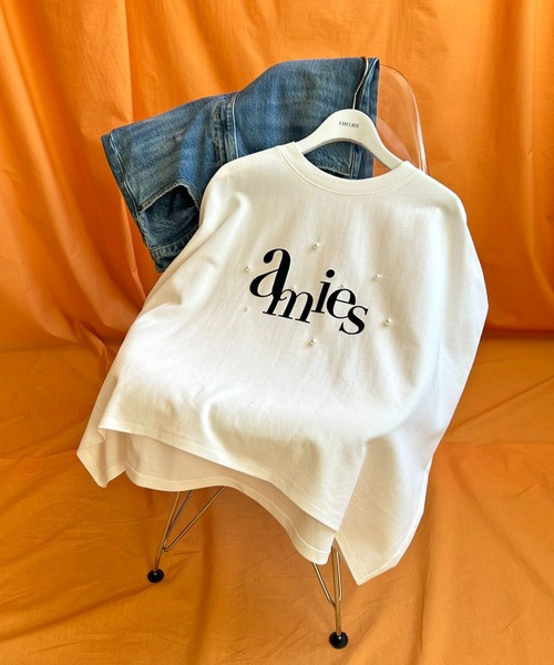 LHELBIE(レルビエ)の「パール+ロゴボックスTシャツ(Tシャツ/カットソー・レディース・ネイビー/チャコールグレー/オフホワイト・M)」の2枚目の写真