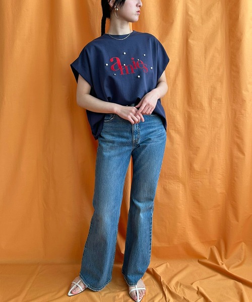 LHELBIE(レルビエ)の「パール+ロゴボックスTシャツ(Tシャツ/カットソー・レディース・ネイビー/チャコールグレー/オフホワイト・M)」の8枚目の写真