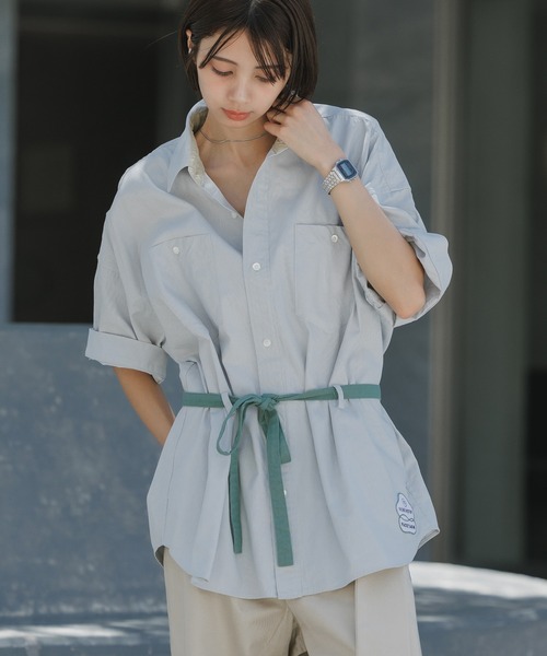 【1枚でコーデが決まる】HERMES ツイストプリーツシャツ MINERTE】cropped stripe shirt / クロップドストライプシャツ