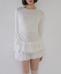 gather frill long tee/アシンメトリーフリルロンT