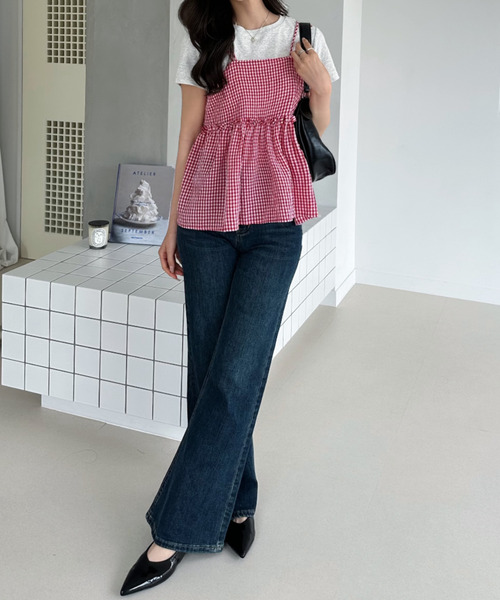 Ada.(エイダ)の「2WAY ギンガムチェック フレア キャミ ビスチェ(キャミソール・レディース・ライトブルー/レッド/グリーン/ブラック/ベージュ/ブラウン/ピンク・M/S)」の20枚目の写真