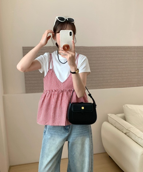 Ada.（エイダ）の「2WAY ギンガムチェック フレア キャミ ビスチェ（キャミソール・レディース・ネイビー/レッド/グリーン/ブラック/ベージュ/ブラウン・M/S）」の13枚目の写真